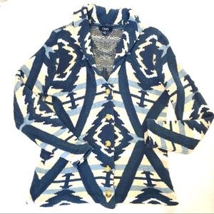 Sz L Chaps Denim Geometric Soft Cardigan